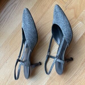 Bandolino Glittering Silver Slingback Heels - Size 8